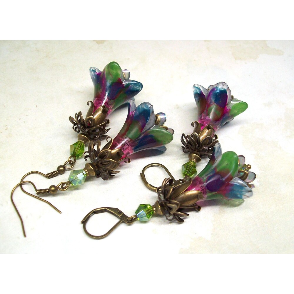 Art Nouveau Earrings Vintage Inspired, Antique Bronze, Hand Painted Artisan Craf